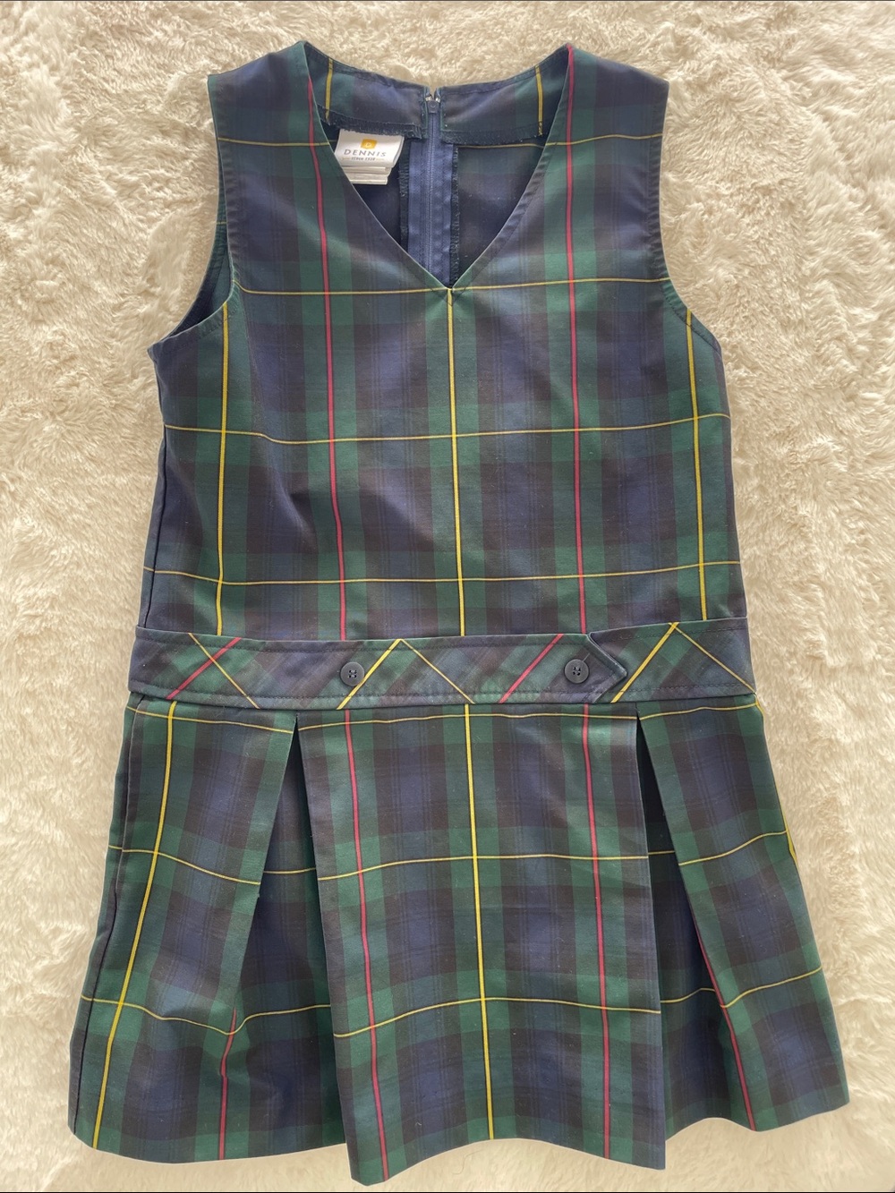 SALE! 50% Off Plaid School Jumper Girls Dress in Navy, Green & Yellow Size 8